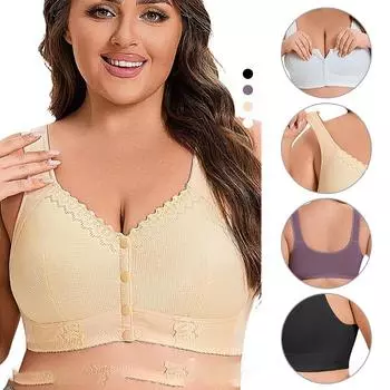 Мягкий хлопковый бюстгальтер с тонкой чашкой и пуговицами спереди, большой размер, женский кружевной бюстгальтер на косточках, собирающийся вместе, чтобы предотвратить провисание, мягкий, легкий, новый модный 36/80 абрикосовый