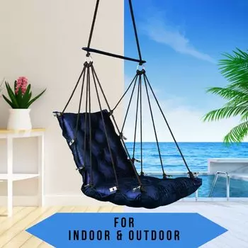 Мягкий хлопковый качающийся гамак, подвесное кресло-качалка/гамак-качели для взрослых и детей/сад и патио/прочный портативный Jhula/-синий 61L x 58W Centimeters
