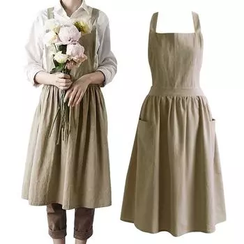 Мягкий хлопковый кухонный фартук с крестообразной спинкой для приготовления пищи, общественного питания, коммерческого ресторана, размер может быть настроен One Size хаки