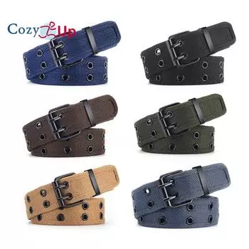 Мягкий хлопковый ремень в стиле панк с двойной пряжкой и двумя рядами отверстий для мужчин и женщин, декоративный широкий ремень 120x3.8cm чёрный