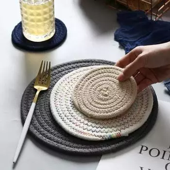 Мягкий хлопковый тканый набор подставок, теплоизоляционный, водопоглощающий, шумопоглощающий, хлопковый коврик для чашек, против ожогов A 11cm