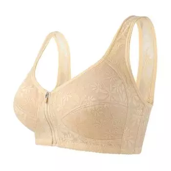 Мягкий хлопок, тонкая чашка, передняя молния, нижнее белье для среднего и пожилого возраста, женская жаккардовая майка с неметаллическим кольцом, тип бюстгальтера большого размера 36/80 абрикосовый