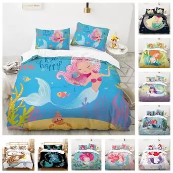 Мягкий и быстросохнущий 3D комплект постельного белья с рисунком русалки, пуховый пододеяльник для девочек и молодежи, пододеяльник для комнаты, 2/3, подарки на день рождения DE 100x135cm