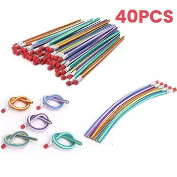 Мягкий изогнутый карандаш в разноцветную полоску для детских школьных развлечений, 40 шт.