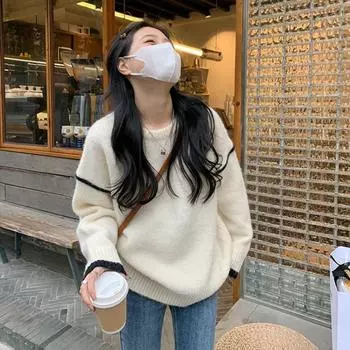 Мягкий клейкий пуловер для женщин, весна и осень 2023, свободный корейский вариант, однотонный вязаный свитер с круглым вырезом, пуловер, топ One Size хаки
