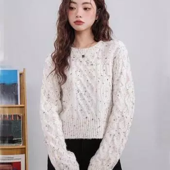 Мягкий клейкий свитер в горошек для девочек в ленивом стиле, свободный трикотажный свитер, универсальный повседневный топ для осени и зимы, куртка, новинка one size белый