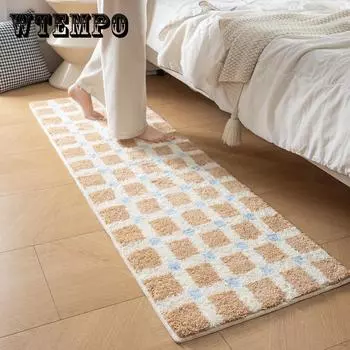 Мягкий клетчатый коврик с высоким ворсом, полиэстеровый нескользящий моющийся ковер, пушистый коврик на виниловой подложке, прямоугольный, высококачественный коврик для спальни 40x60cm