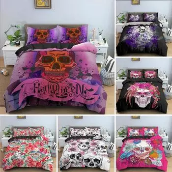Мягкий комплект постельного белья Hot Style с 3D-цифровым принтом черепа, пододеяльник на молнии, односпальная кровать Twin Double Full Queen King EU Single 135x200cm