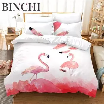 Мягкий комплект постельного белья с 3D-принтом «Фламинго» в свежем стиле с мультяшными животными, зелеными листьями, тропическими фруктами и цветами D 70x133cm 2pcs