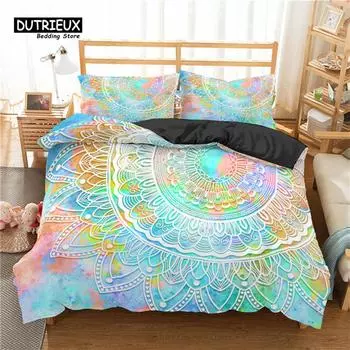 Мягкий комплект постельного белья в стиле бохо-шик с красочным принтом «Мандала» из микрофибры, пододеяльник с застежкой-молнией, наволочка для подушки, домашний текстиль EU single(135x200cm)