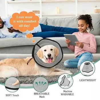 Мягкий конусный ошейник для собак, ошейник для восстановления после операции, регулируемый защитный ошейник для домашних животных, предотвращающий облизывание домашних животных, конусный ошейник для больших и средних собак S серый