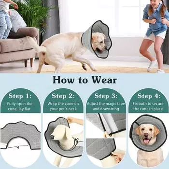 Мягкий конусный ошейник для собак, восстанавливающийся после операции, регулируемый защитный ошейник для домашних животных, предотвращающий облизывание питомцем S серый