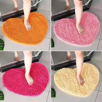 Мягкий коврик для ванной комнаты, однотонный коврик в форме сердца, коврик для двери, противоскользящий впитывающий мягкий коврик для двери в ванную комнату 50CMx60CM оранжевый