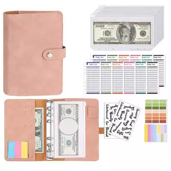 Мягкий кожаный блокнот из искусственной кожи, переплет, планировщик бюджета, обложка с карманом для переплета, конверты для денег, дорожные листы формата А6, листы бюджета One Size камео розовый