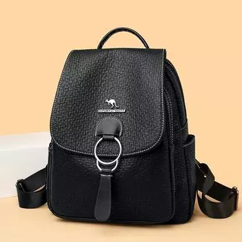 Мягкий кожаный рюкзак для женщин, большой вместимости, дорожный рюкзак чёрный