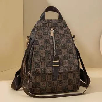 Мягкий кожаный рюкзак для женщин, большой вместимости, школьный рюкзак с принтом бежевый