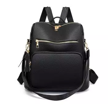 Мягкий кожаный рюкзак для женщин, большой емкости, дорожная сумка с кисточками хаки