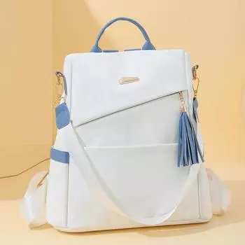 Мягкий кожаный рюкзак для женщин с кисточками, большой вместимости, дорожный рюкзак розовый/чёрный