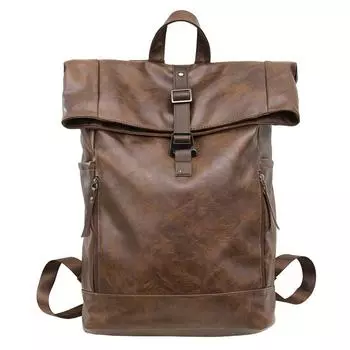 Мягкий кожаный рюкзак, мужской рюкзак, большая вместимость, сумка для компьютера, студенческая сумка для поездок на работу, водонепроницаемая однотонная дорожная сумка кофейный