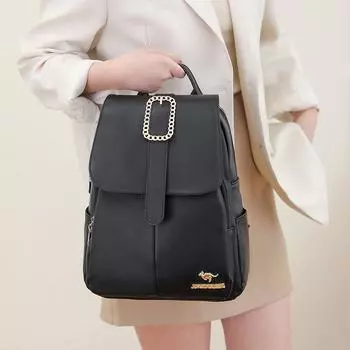 Мягкий кожаный рюкзак Женская сумка через плечо Школьная сумка большой емкости Дорожная сумка чёрный