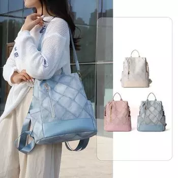 Мягкий кожаный рюкзак женский большой емкости ромбовидный рюкзак женская противоугонная сумка сумка через плечо розовый