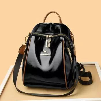 Мягкий кожаный рюкзак женский многофункциональный большой вместимости дорожный рюкзак школьный рюкзак для школьников коричневый/чёрный