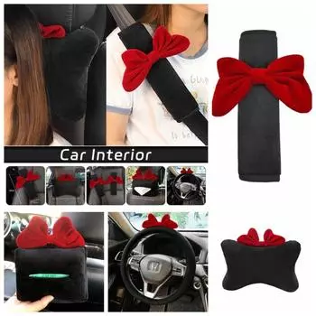 Мягкий красный бант для ремня безопасности автомобиля, чехол на плечо, красный бант для рулевого колеса автомобиля, украшения для салона автомобиля Car Headrest