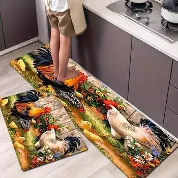 Мягкий кухонный коврик с изображением петуха и подсолнуха, кухонный коврик против усталости, набор водонепроницаемых нескользящих ковриков, коврик для бегуна, прикроватный коврик, впитывающий ковер для кухни 40x60cm