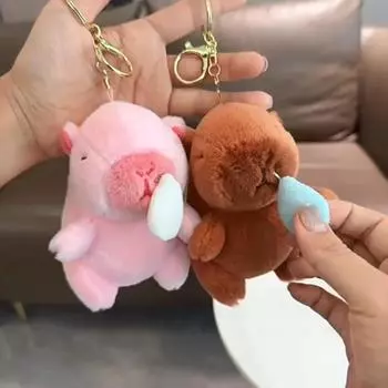 Мягкий кулон в виде капибары, милый пушистый брелок для ключей в виде животного, мультяшный плюшевый брелок в виде капибары, пара Style5