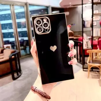 Мягкий квадратный чехол для телефона Love Heat для iPhone 12 11 13 14 Pro Max Mini X XR XS Max 7 8 Plus SE с гальваническим покрытием бампера For iPhone SE 2020
