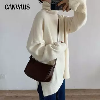 Мягкий липкий свитер с высоким воротом, женский свитер больших размеров, осень и зима, удобный свободный простой вязаный свитер One Size фиолетовый