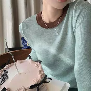 Мягкий липкий свитер женский базовый свитер с контрастными цветами, облегающий крой, круглый вырез, длинный рукав, вязаный базовый свитер S белый