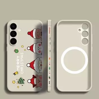 Мягкий магнитный чехол Merry Christmas Elk Snowman Pattern для Samsung S24 S23 S22 Ultra S21 S20 FE, матовый противоударный чехол для телефона Magsafe Samsung S24 чёрный