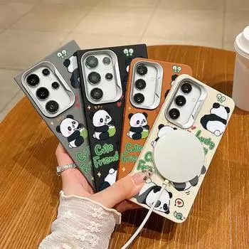 Мягкий магнитный чехол TPU с рисунком пухлых панд для Samsung S24 FE S23 Ultra S22 S21 A16 A55 A15 A54 A35 A14 A34, матовый противоударный чехол для телефона MagSafe Samsung S24 FE чёрный