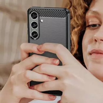 Мягкий матовый чехол для Samsung Galaxy S24 Plus S24+ Роскошный чехол для телефона Samsung S24plus Противоударные чехлы из углеродного волокна For Galaxy S24 Plus&For Galaxy S24+ чёрный