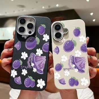 Мягкий матовый чехол для телефона с фиолетовым виноградным узором для iPhone 16 Pro Max 15 Plus 14 Pro 13 12 11 XS XR 8 7, защита линз, ударопрочный тонкий чехол из ТПУ iPhone 16 бежевый