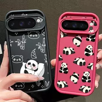 Мягкий матовый чехол для телефона с милым рисунком панд для Google Pixel 9 Pro XL 8 Pro 8A, противоударный защитный чехол-бампер из ТПУ Google Pixel 9 чёрный