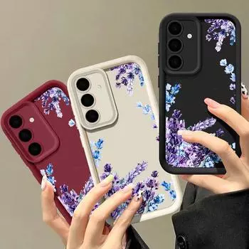 Мягкий матовый чехол с фиолетовым лавандовым цветочным принтом для Samsung S25 S24 FE S23 Ultra A56 A36 A16 A55 A15 A35 A54, защитный противоударный чехол для телефона из ТПУ Samsung S25 чёрный