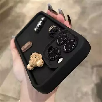 Милый 3D медведь кофе мультфильм силиконовый чехол для iPhone 16 15 12 11 13 14 Pro Max 7 8 Plus X Xs Xr 15pro 14pro 15plus мягкий матовый чехол iPhone 16 Pro Max белый