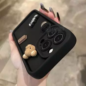 Мягкий матовый чехол с милым 3D медведем и кофе с мультяшным рисунком для Iphone 15 12 11 13 14 Pro Max 7 8 Plus X Xs Xr 15pro 14pro 15plus For iPhone 15 белый