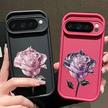 Мягкий матовый чехол TPU с узором из кристаллов роз для Google Pixel 9 Pro XL 8 Pro 8A, однотонный противоударный защитный чехол для телефона Google Pixel 9 чёрный