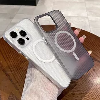 Мягкий матовый гофрированный чехол Magsafe для iPhone 11 12 13 14 15 Pro Max, магнитный противоударный прозрачный силиконовый чехол-бампер For iPhone 11
