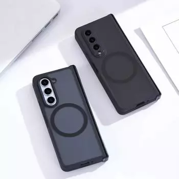Мягкий матовый силиконовый чехол для Samsung Galaxy Z Fold 6, 5, 4, складной шарнирный чехол Magsafe с магнитной беспроводной зарядкой для бизнеса, полная защита for Galaxy Z Fold 4 матовый черный