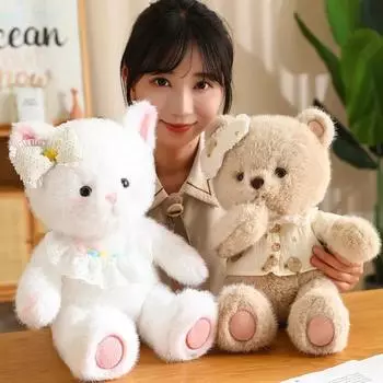 Мягкий милый кролик, медведь, кошка, плюшевые игрушки, кукла, пушистые мягкие игрушки, плюшевая игрушка, подушка для успокоения ребенка, кавайный домашний декор, подарок на день рождения 45cm