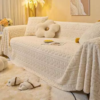 Мягкий минималистский чехол для дивана, нескользящий и теплый, утолщенный защитный чехол для дивана в зимнее время 180x130 розовый