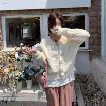 Мягкий молочно-синий свитер, пальто, кардиган, женский широкий смысл, маленький японский милый вязаный свитер, женский топ