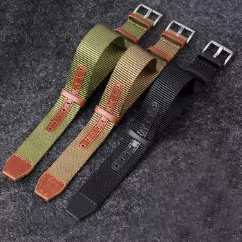 Мягкий нейлоновый ремешок для часов для мужчин, 20 мм, 22 мм, мужской браслет из натуральной кожи цвета хаки, браслет на запястье 20mm хаки/серебряный