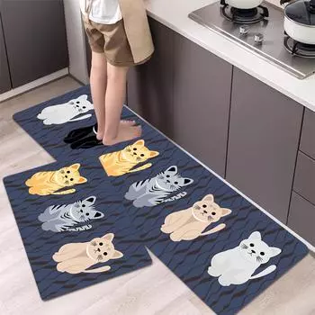 Мягкий нескользящий коврик для кухни/ванной комнаты с кошачьим принтом — прочный, легко чистится — различные размеры 40*60cm