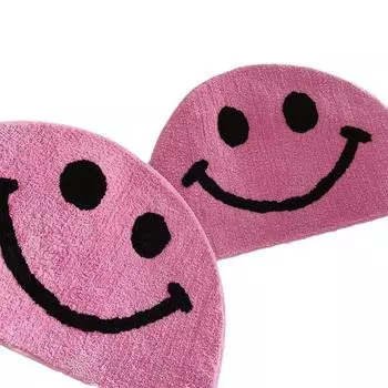 Мягкий нескользящий коврик для пола с изображением милого черного, розового, улыбающегося кота в виде полукруглой рожицы из искусственного кашемира для спальни