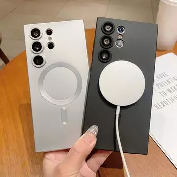 Мягкий однотонный противоударный магнит для защиты объектива Magsafe, чехол для Samsung S24 S23 S22 S21 S20, тонкий чехол из ТПУ с ультра беспроводной зарядкой Samsung S23 Ultra чёрный